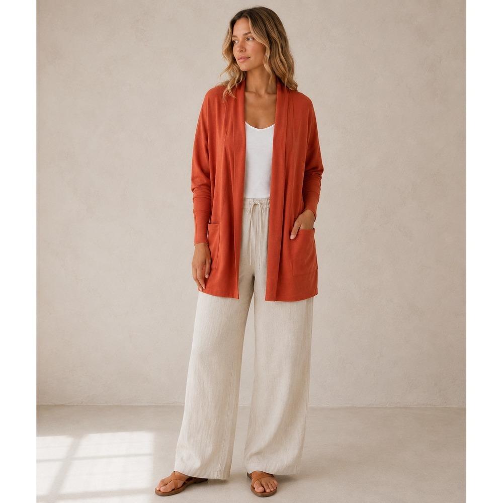 PACT Open Cardigan Sweater Women Sz XS Orange 100% Organic Cotton Cozy